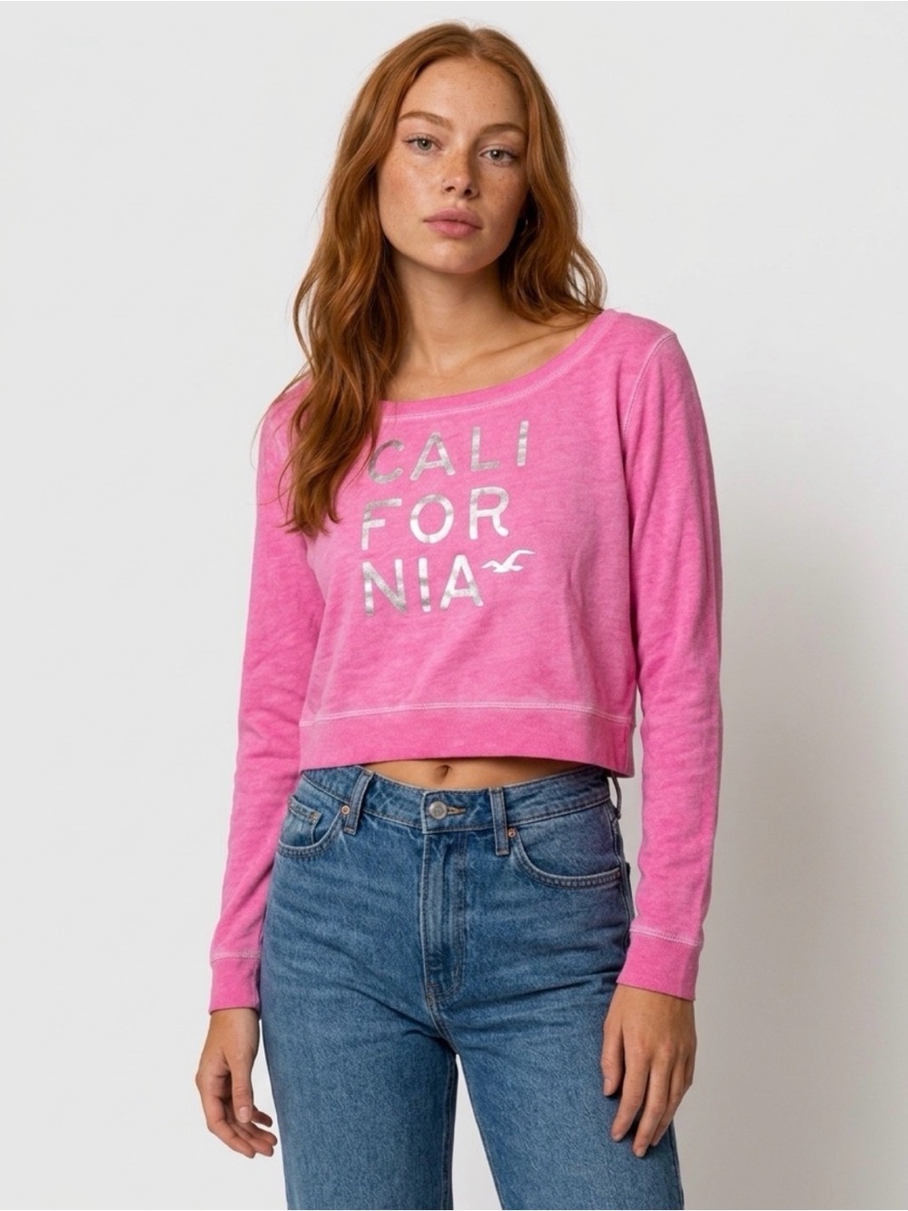 Hollister Bright Pink 'CALIFORNIA' Long Sleeve Graphic Top